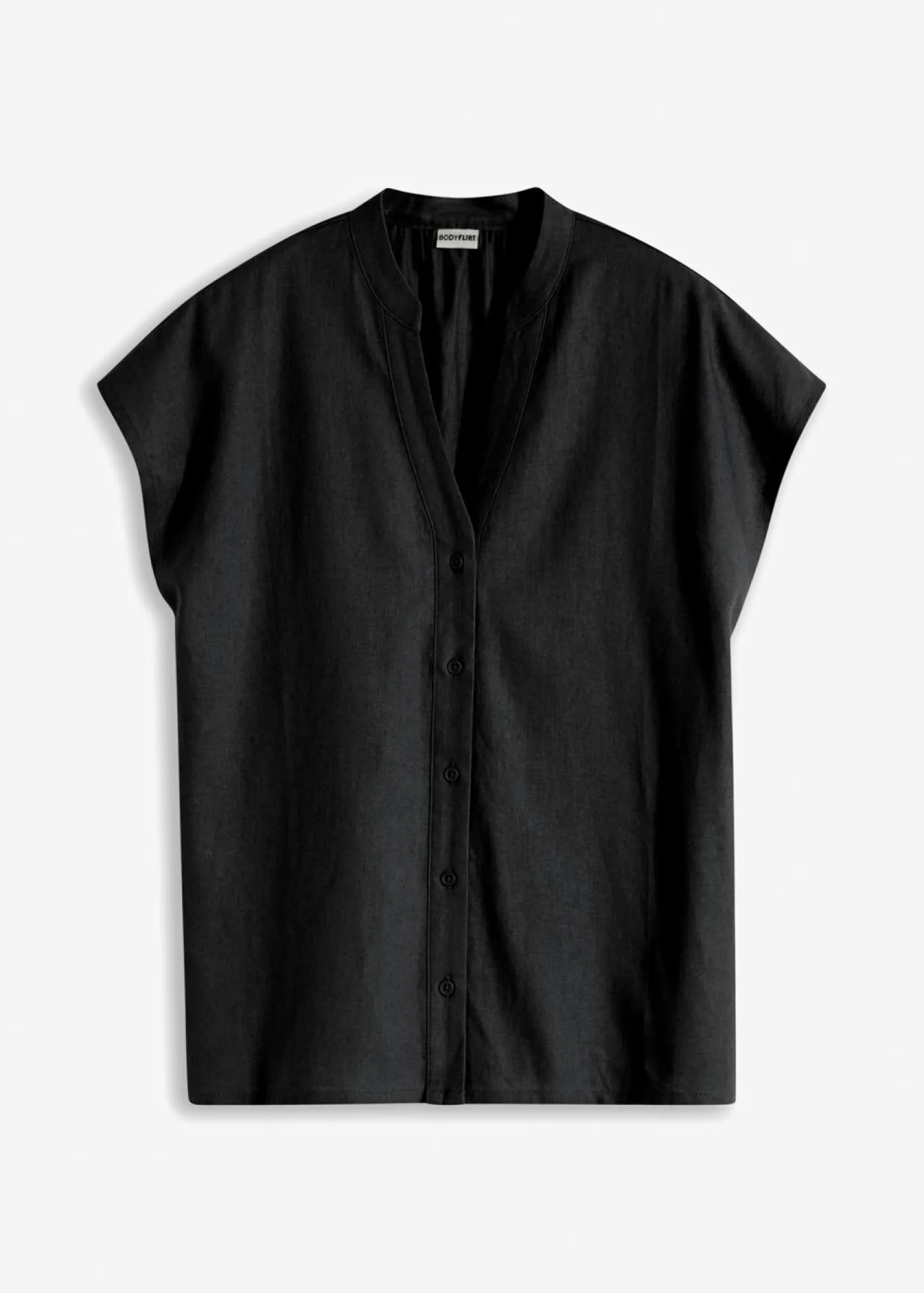bonprix bonprix Blusa de manga corta de mezcla de lino vaporoso Negro Sale
