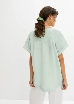 bonprix bonprix Blusa de manga corta de muselina Verde pastel