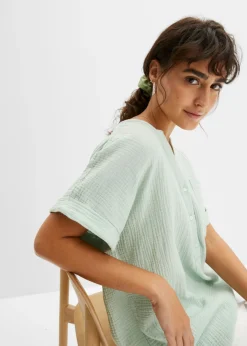 bonprix bonprix Blusa de manga corta de muselina Verde pastel
