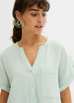 bonprix bonprix Blusa de manga corta de muselina Verde pastel
