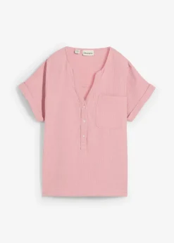 bonprix bonprix Blusa de manga corta de muselina Rosa ceniza Best