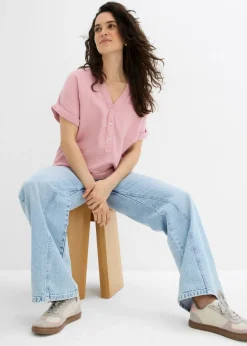 bonprix bonprix Blusa de manga corta de muselina Rosa ceniza Best