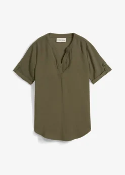bonprix bonprix Blusa de manga corta de mezcla de viscosa firme Verde oliva oscuro New
