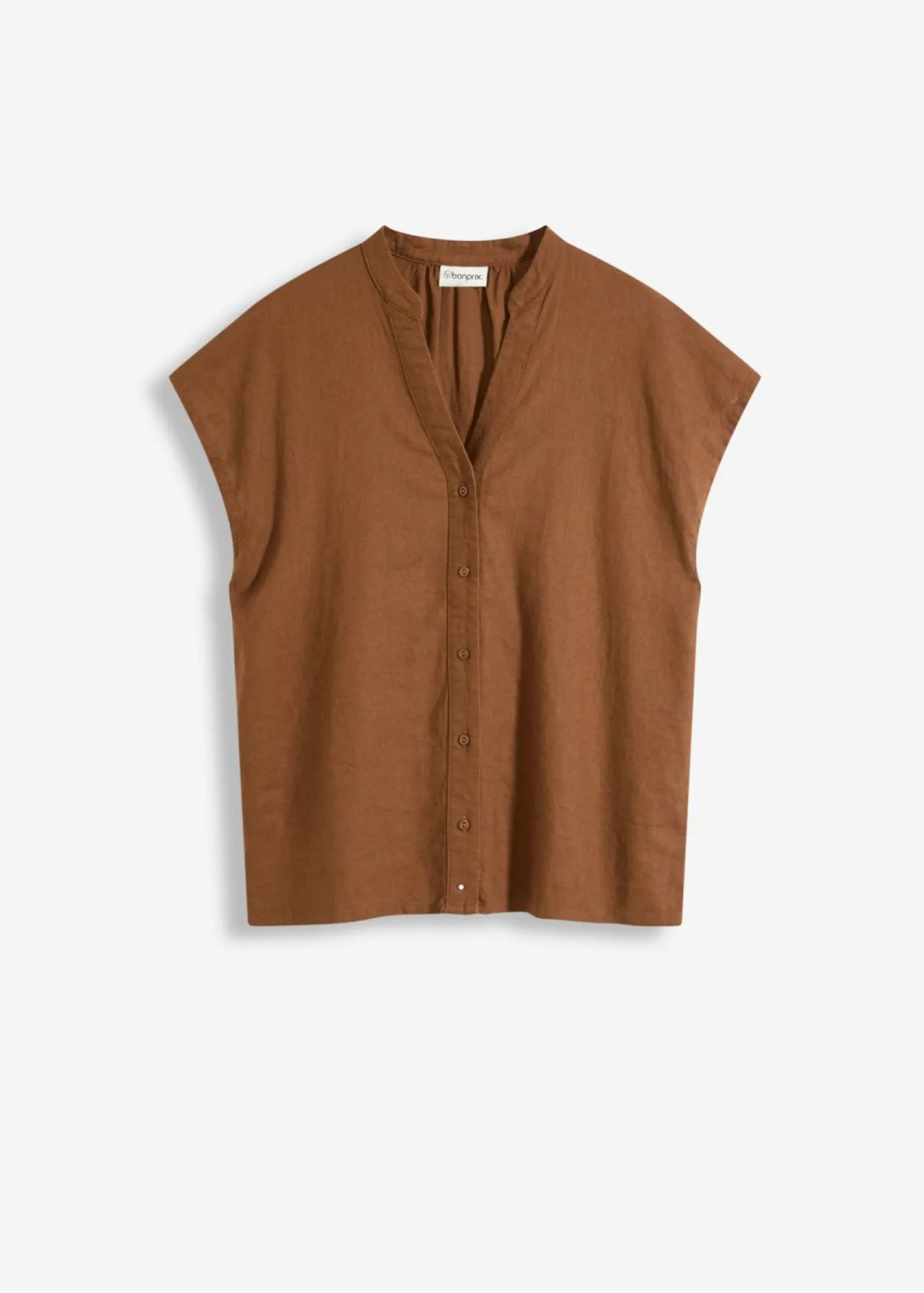 bonprix bonprix Blusa de manga corta de mezcla de lino vaporoso marrón Clearance
