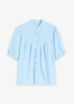 bonprix bonprix Blusa de manga corta de muselina Azul claro Outlet