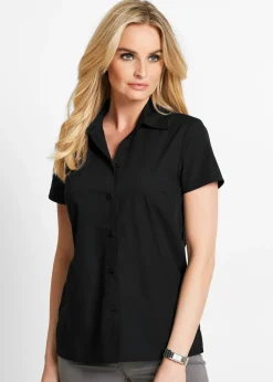 bonprix bonprix Blusa de manga corta de popelín Negro Outlet