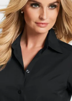 bonprix bonprix Blusa de manga corta de popelín Negro Outlet