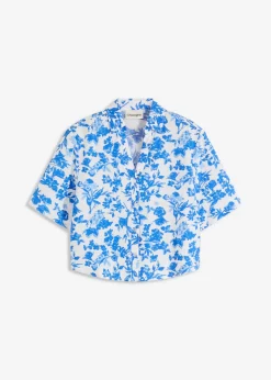 bonprix bonprix Blusa de manga corta de suave mezcla de viscosa Blanco Outlet