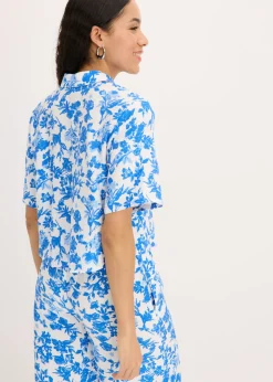 bonprix bonprix Blusa de manga corta de suave mezcla de viscosa Blanco Outlet