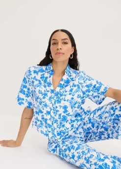 bonprix bonprix Blusa de manga corta de suave mezcla de viscosa Blanco Outlet