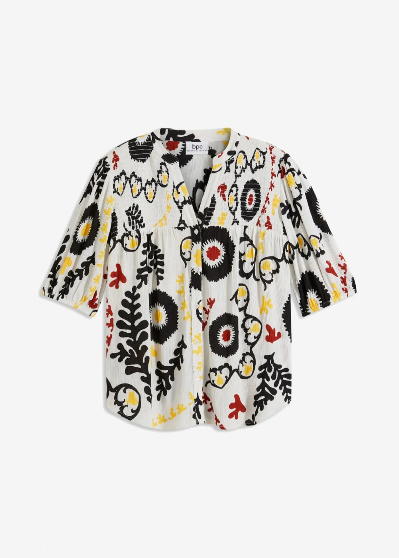 bonprix bonprix Blusa de manga corta de viscosa fluida con detalle de nido de abeja Blanco lana Sale