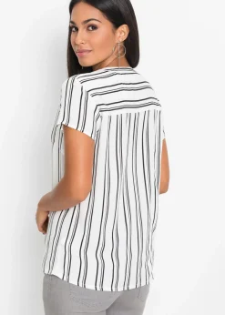 bonprix bonprix Blusa de manga corta de viscosa pura blanco-negro con rayas Online