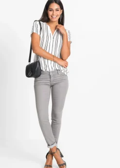 bonprix bonprix Blusa de manga corta de viscosa pura blanco-negro con rayas Online