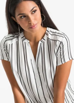 bonprix bonprix Blusa de manga corta de viscosa pura blanco-negro con rayas Online