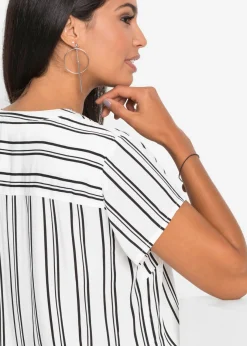 bonprix bonprix Blusa de manga corta de viscosa pura Azul genciana de flores Outlet