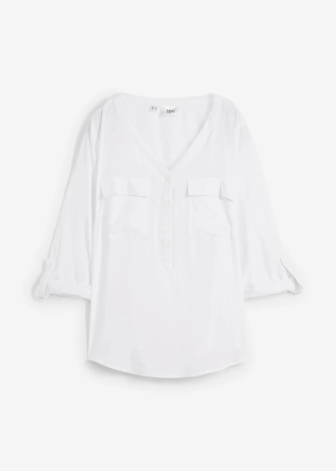 bonprix bonprix Blusa de manga larga con escote en V de viscosa fluida Blanco New