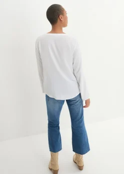 bonprix bonprix Blusa de manga larga con escote en V de viscosa fluida Blanco New