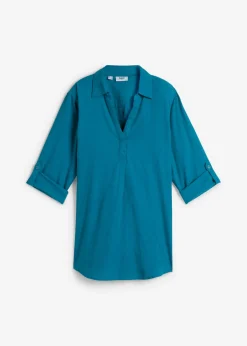 bonprix bonprix Blusa de mangas 3/4 con lino turquesa New