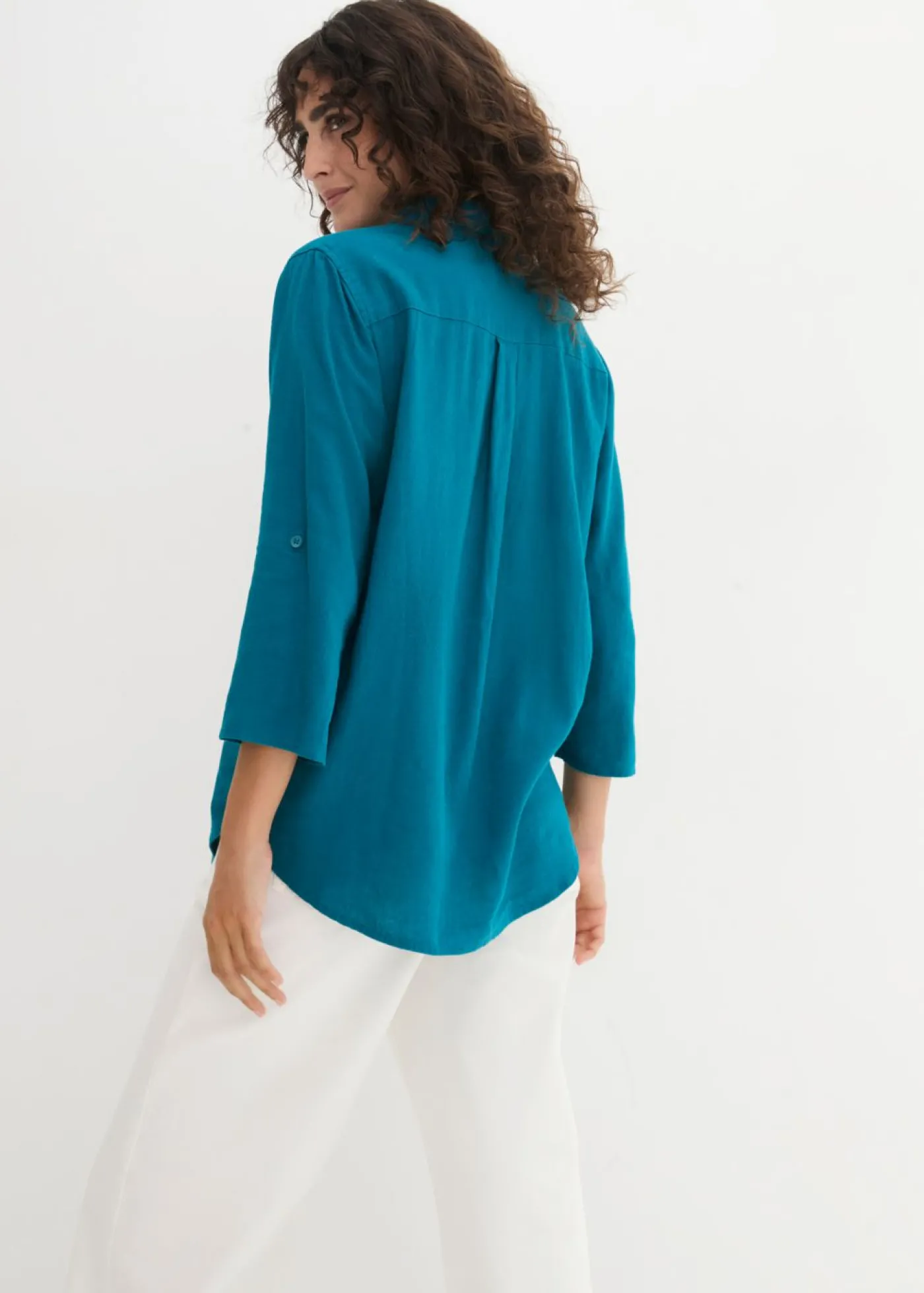 bonprix bonprix Blusa de mangas 3/4 con lino turquesa New