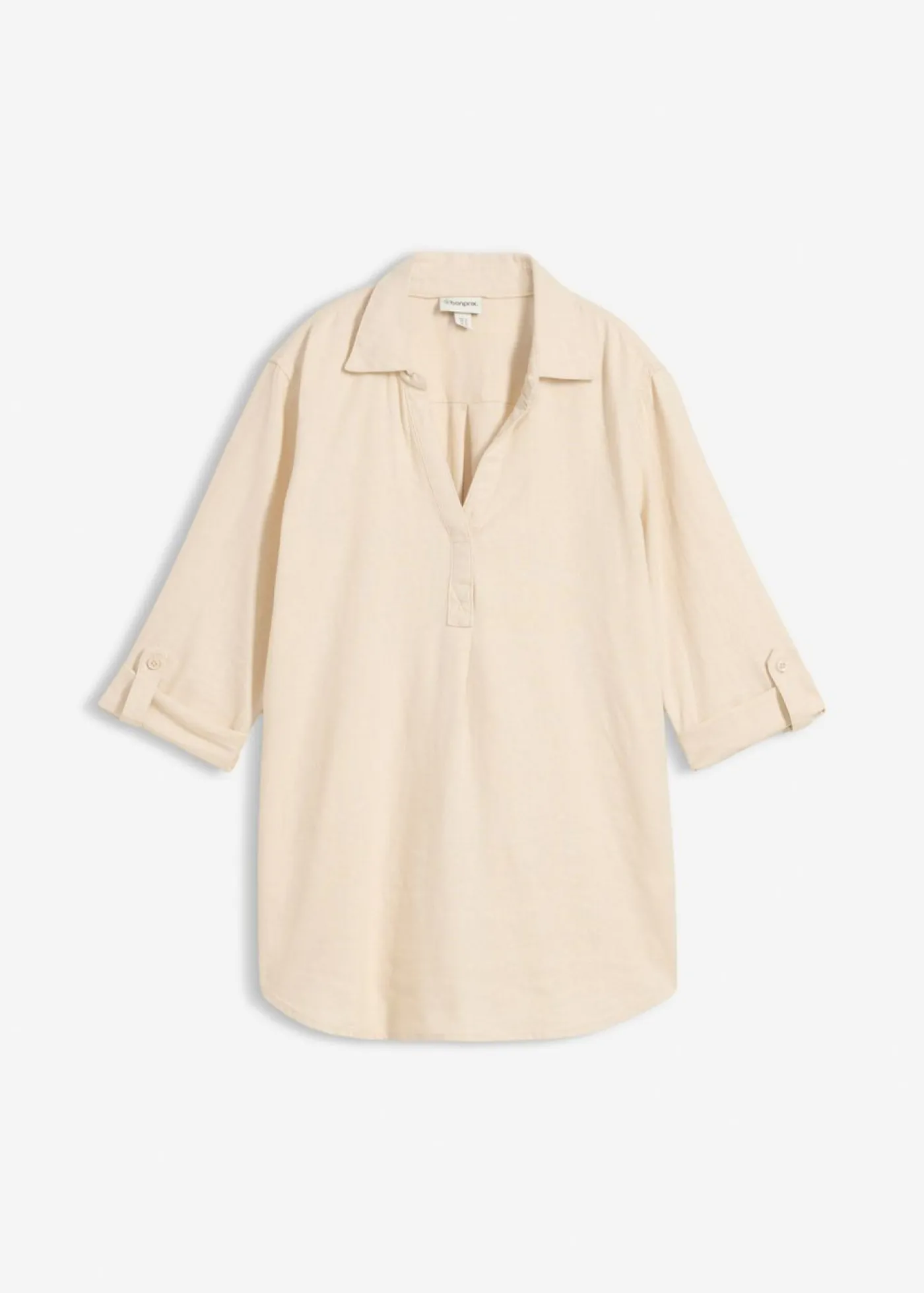 bonprix bonprix Blusa de mangas 3/4 con lino gris guijarro Sale