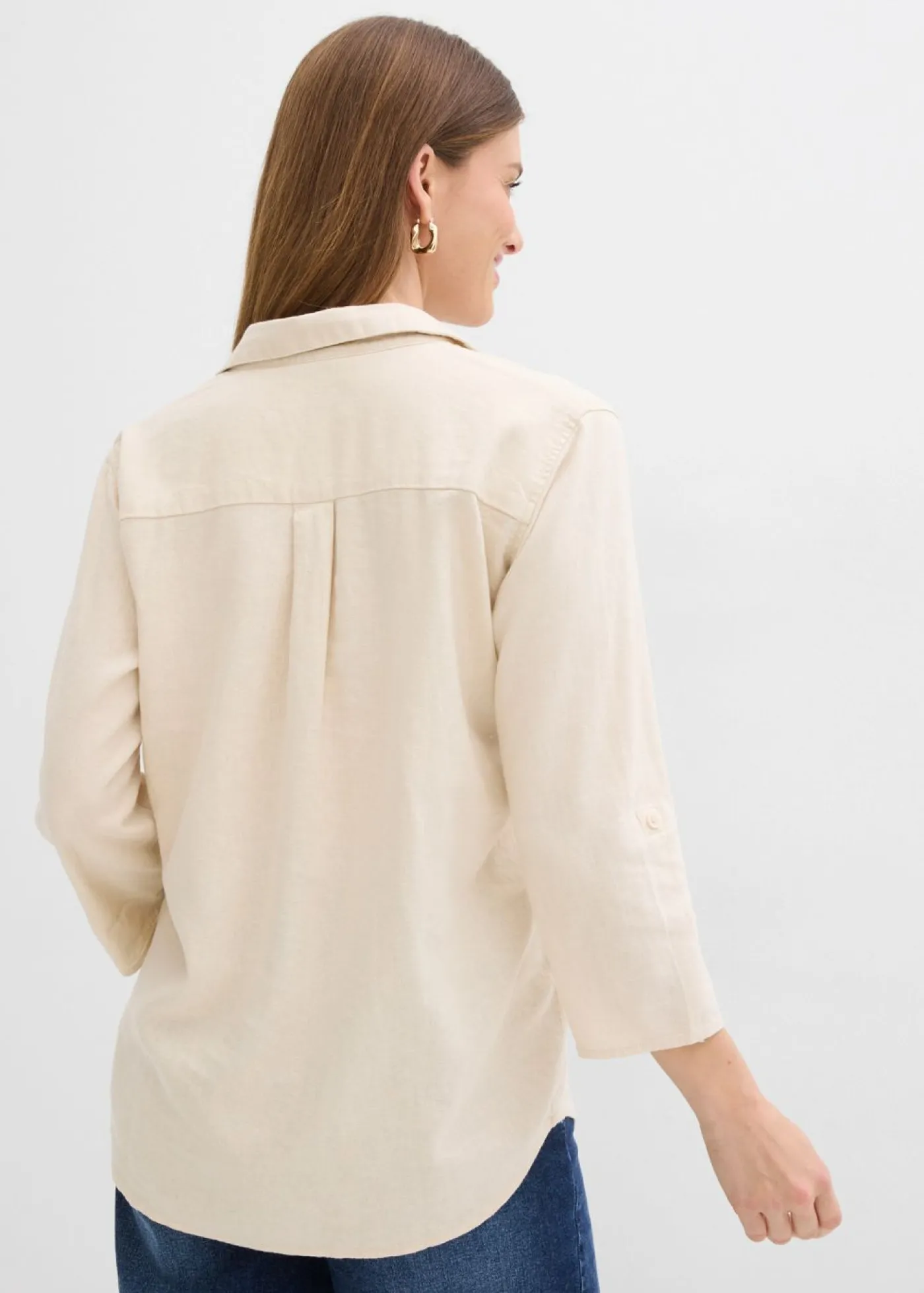 bonprix bonprix Blusa de mangas 3/4 con lino gris guijarro Sale