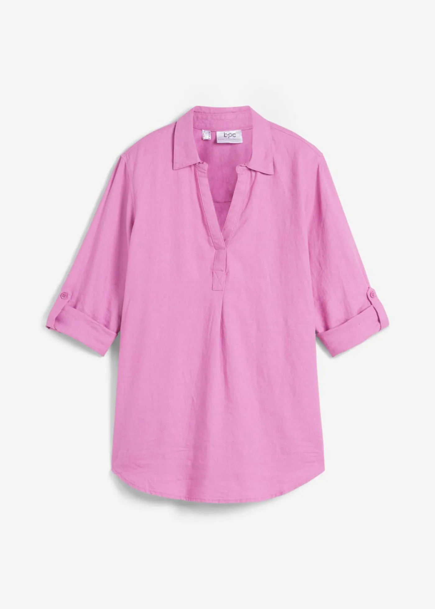 bonprix bonprix Blusa de mangas 3/4 con lino Rosa violáceo New