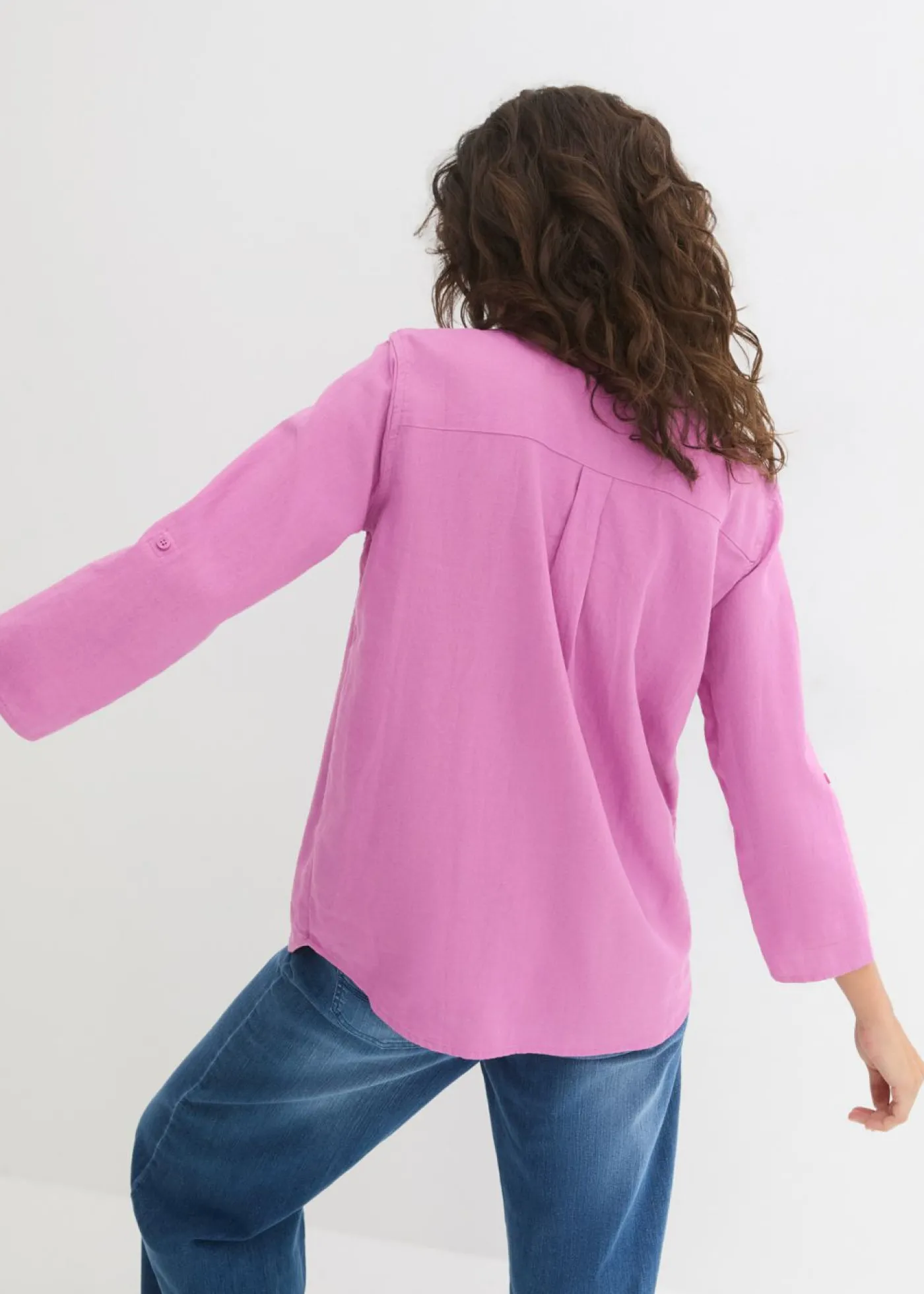 bonprix bonprix Blusa de mangas 3/4 con lino Rosa violáceo New