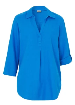 bonprix bonprix Blusa de mangas 3/4 con lino Azur Sale