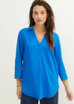 bonprix bonprix Blusa de mangas 3/4 con lino Azur Sale
