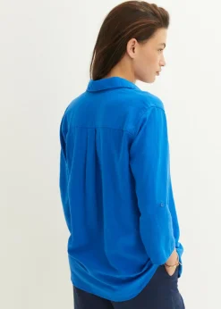 bonprix bonprix Blusa de mangas 3/4 con lino Azur Sale