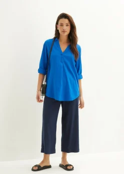 bonprix bonprix Blusa de mangas 3/4 con lino Azur Sale