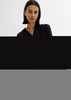 bonprix bonprix Blusa de mangas 3/4 con lino Negro Outlet