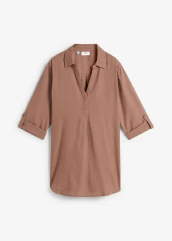 bonprix bonprix Blusa de mangas 3/4 con lino marrón Outlet