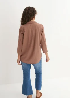 bonprix bonprix Blusa de mangas 3/4 con lino marrón Outlet