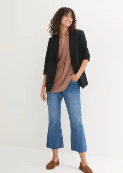 bonprix bonprix Blusa de mangas 3/4 con lino marrón Outlet