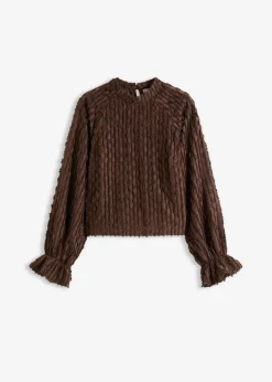 bonprix bonprix Blusa de material estructurado Marrón oscuro