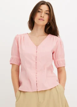 bonprix bonprix Blusa de mezcla de algodón rosa pálido Online