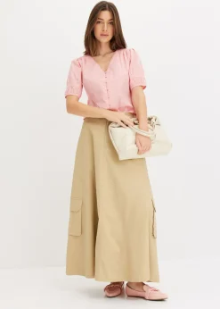 bonprix bonprix Blusa de mezcla de algodón rosa pálido Online