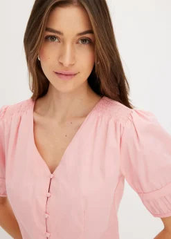 bonprix bonprix Blusa de mezcla de algodón rosa pálido Online