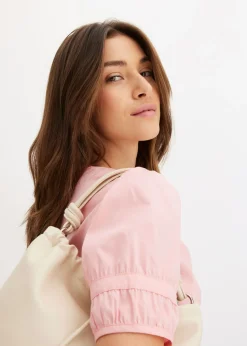 bonprix bonprix Blusa de mezcla de algodón rosa pálido Online