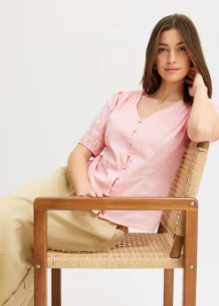 bonprix bonprix Blusa de mezcla de algodón rosa pálido Online