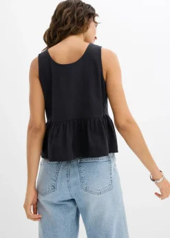 bonprix bonprix Blusa de mezcla de lino vaporoso Negro Discount