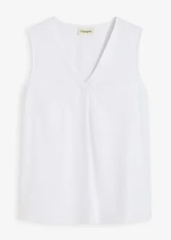 bonprix bonprix Blusa de mezcla de lino vaporoso Blanco Hot