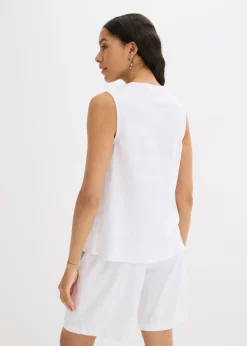 bonprix bonprix Blusa de mezcla de lino vaporoso Blanco Hot