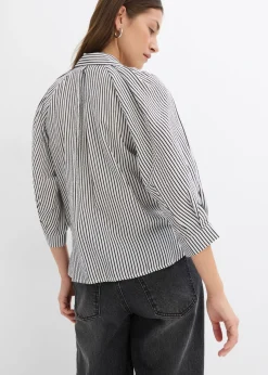 bonprix bonprix Blusa de mezcla de viscosa fluida blanco lana-negro con rayas Discount