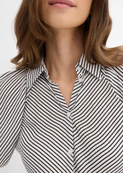 bonprix bonprix Blusa de mezcla de viscosa fluida blanco lana-negro con rayas Discount