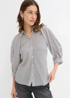 bonprix bonprix Blusa de mezcla de viscosa fluida blanco lana-negro con rayas Discount
