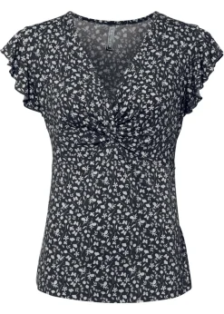 bonprix bonprix Blusa de mezcla de viscosa Negro-blanco de flores Discount
