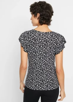 bonprix bonprix Blusa de mezcla de viscosa Negro-blanco de flores Discount