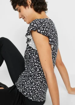 bonprix bonprix Blusa de mezcla de viscosa Negro-blanco de flores Discount